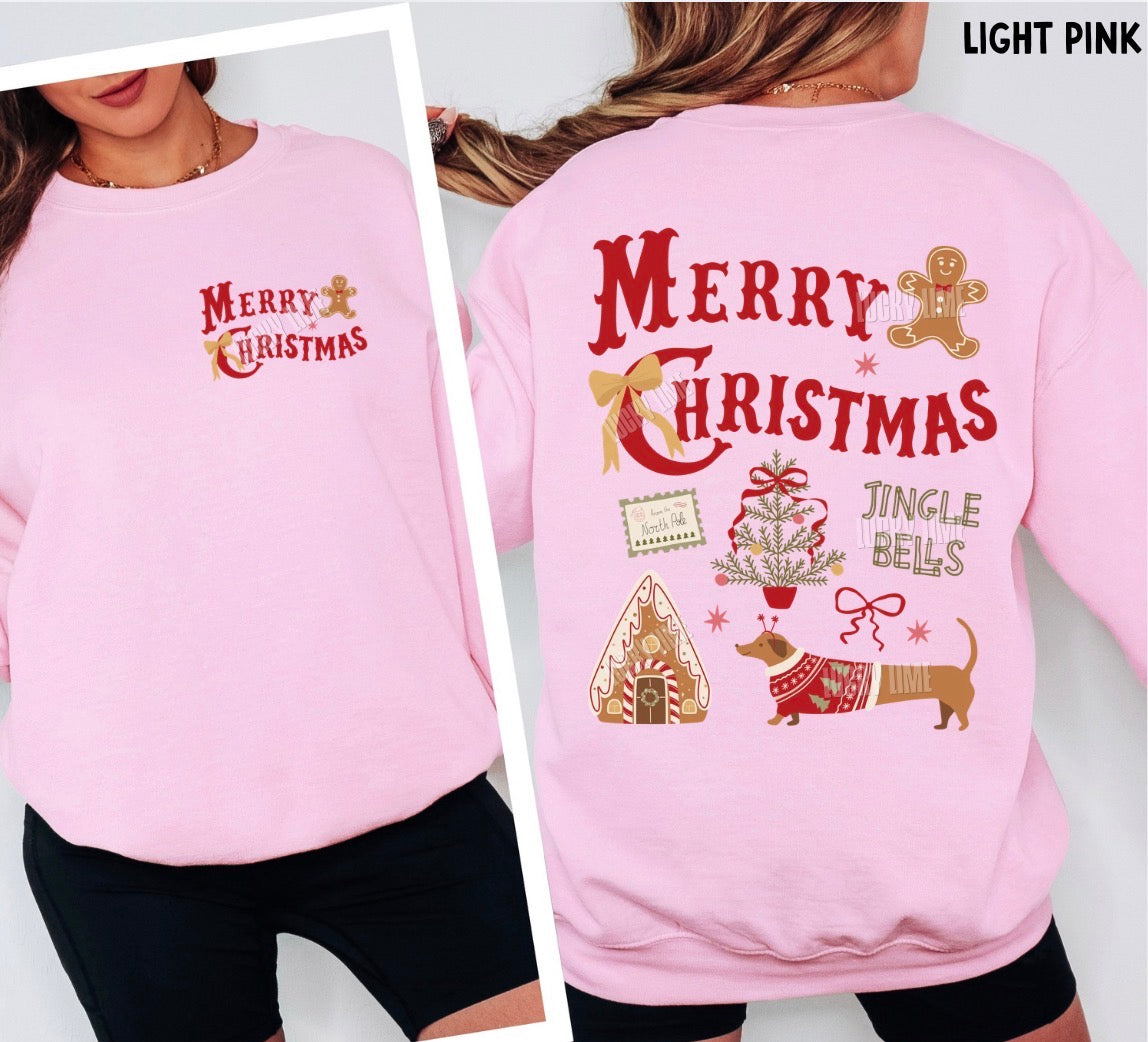 Merry Christmas Jingle Bells Collage Crewneck Sweatshirt (front & back)