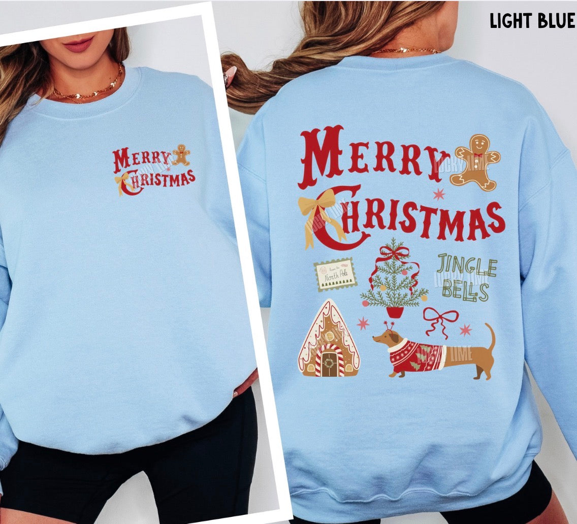 Merry Christmas Jingle Bells Collage Crewneck Sweatshirt (front & back)