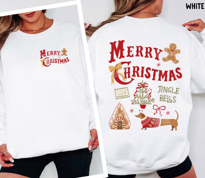 Merry Christmas Jingle Bells Collage Crewneck Sweatshirt (front & back)