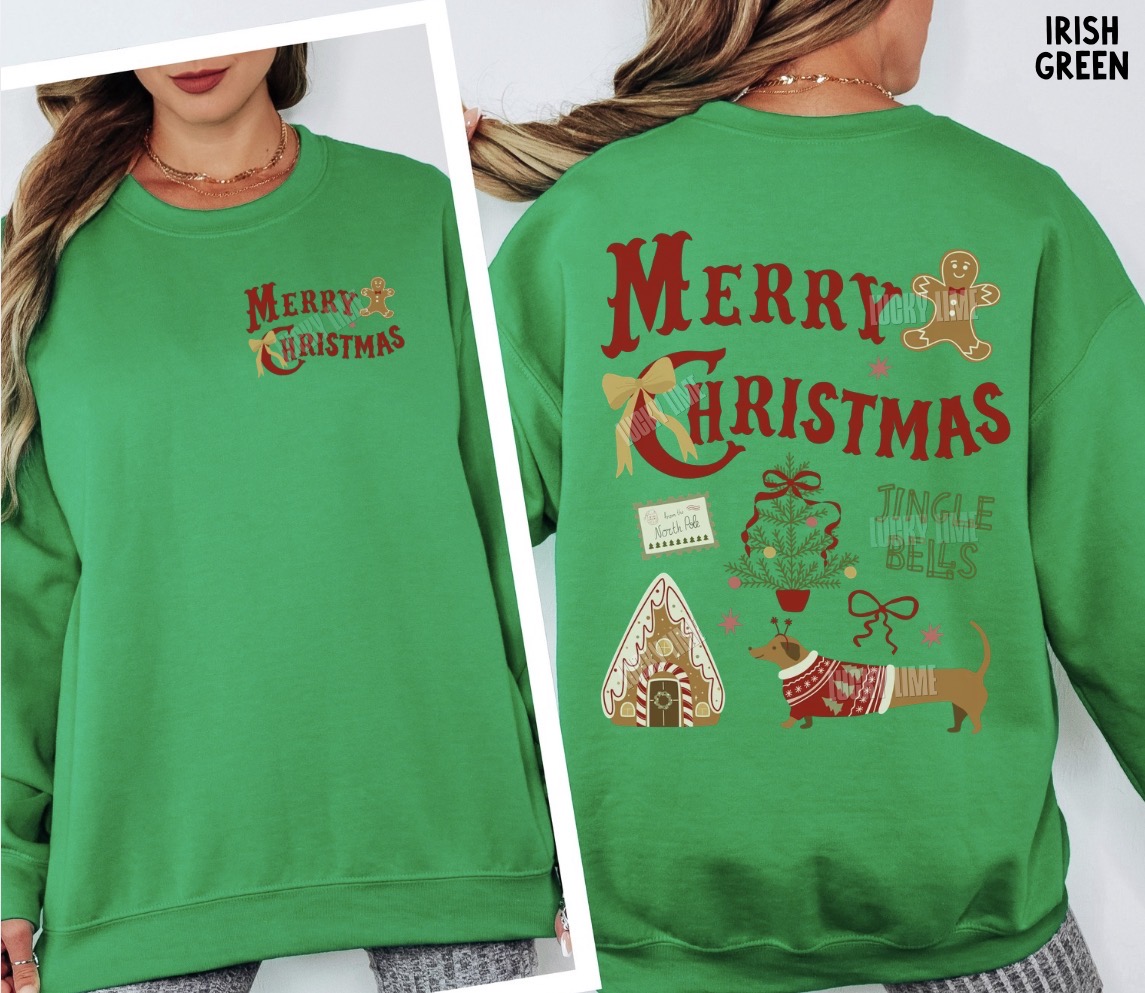 Merry Christmas Jingle Bells Collage Crewneck Sweatshirt (front & back)