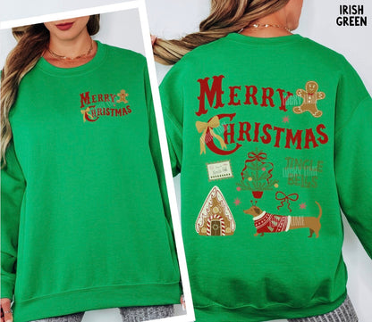 Merry Christmas Jingle Bells Collage Crewneck Sweatshirt (front & back)