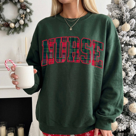 Nurse Varsity Plaid Christmas Sweatshirt
