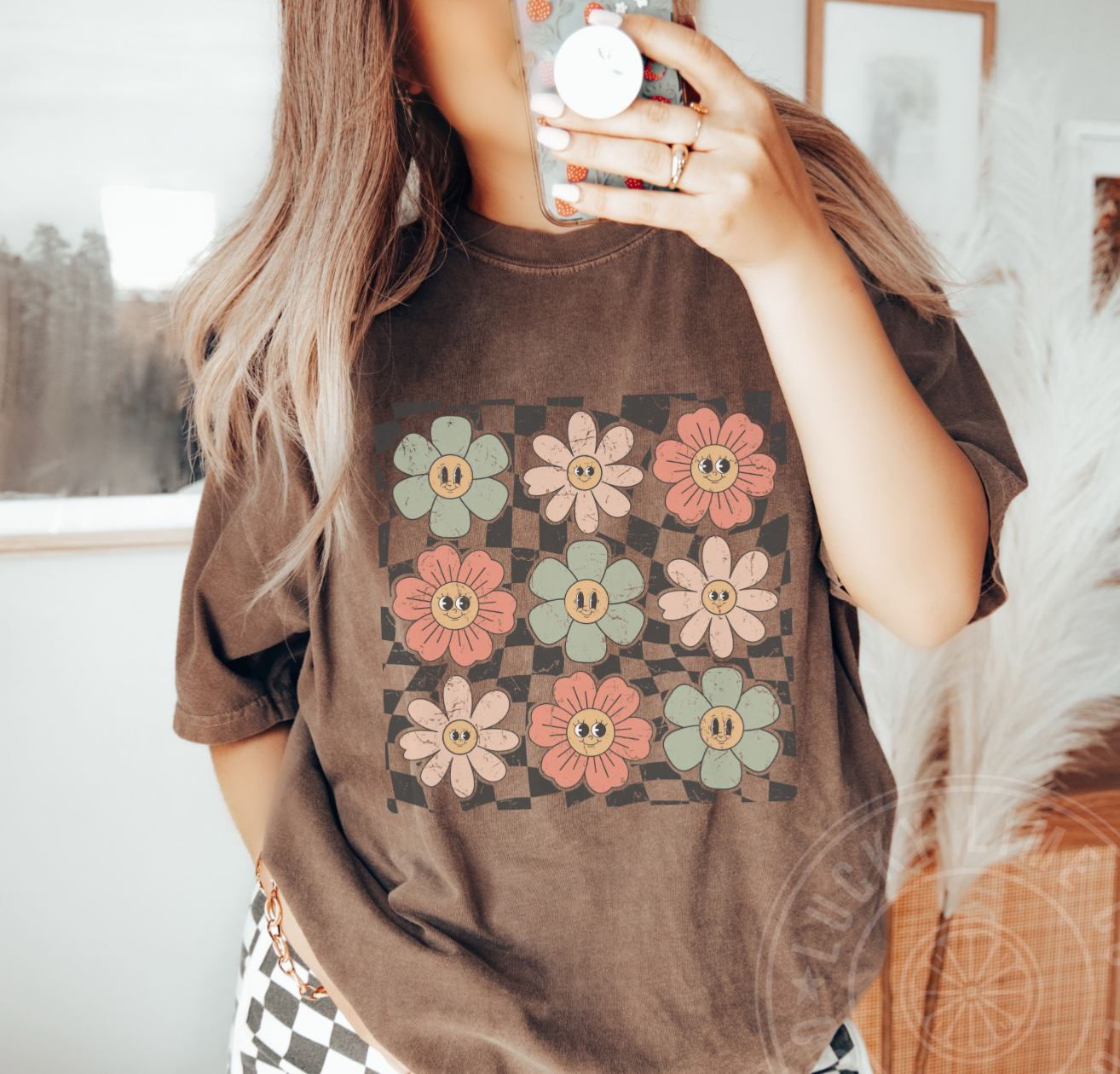 Retro Checkered Flower T-shirt