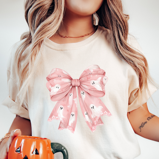 Pink Ghost Bow Halloween T-shirt