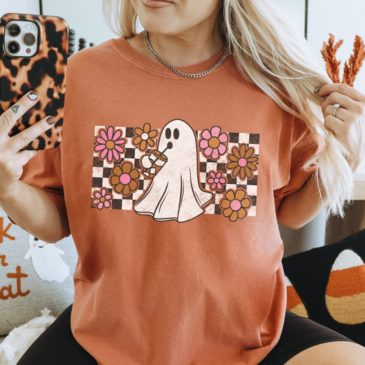 Checkered Iced Coffee Ghost Comfort Colors® T-shirt