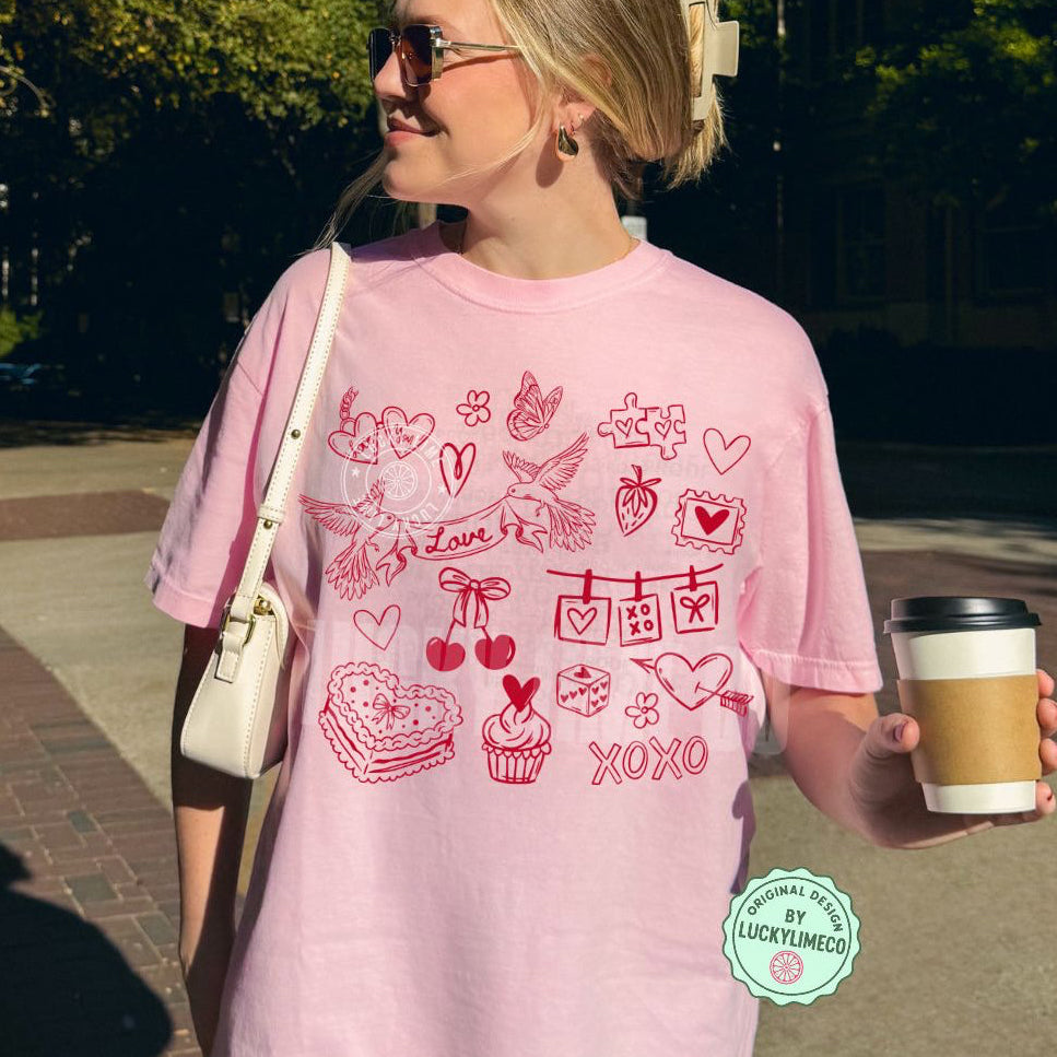 Valentine Doodles Collage Comfort Colors® T-shirt